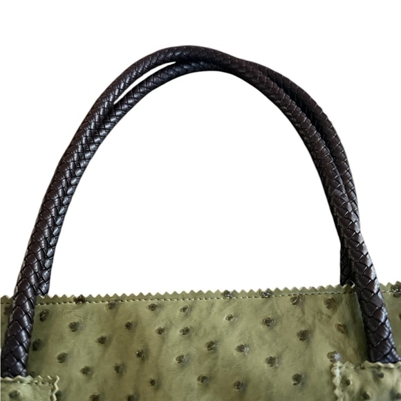 Vegan Ostrich Print Elegant Olive Green Tote Bag - Picture 3 of 7